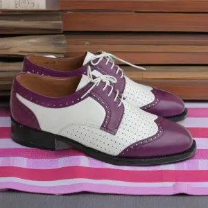 Men's Handmade Classic Purple White Oxford Dress Lace up Shoes For Men Men Style Gift For Men