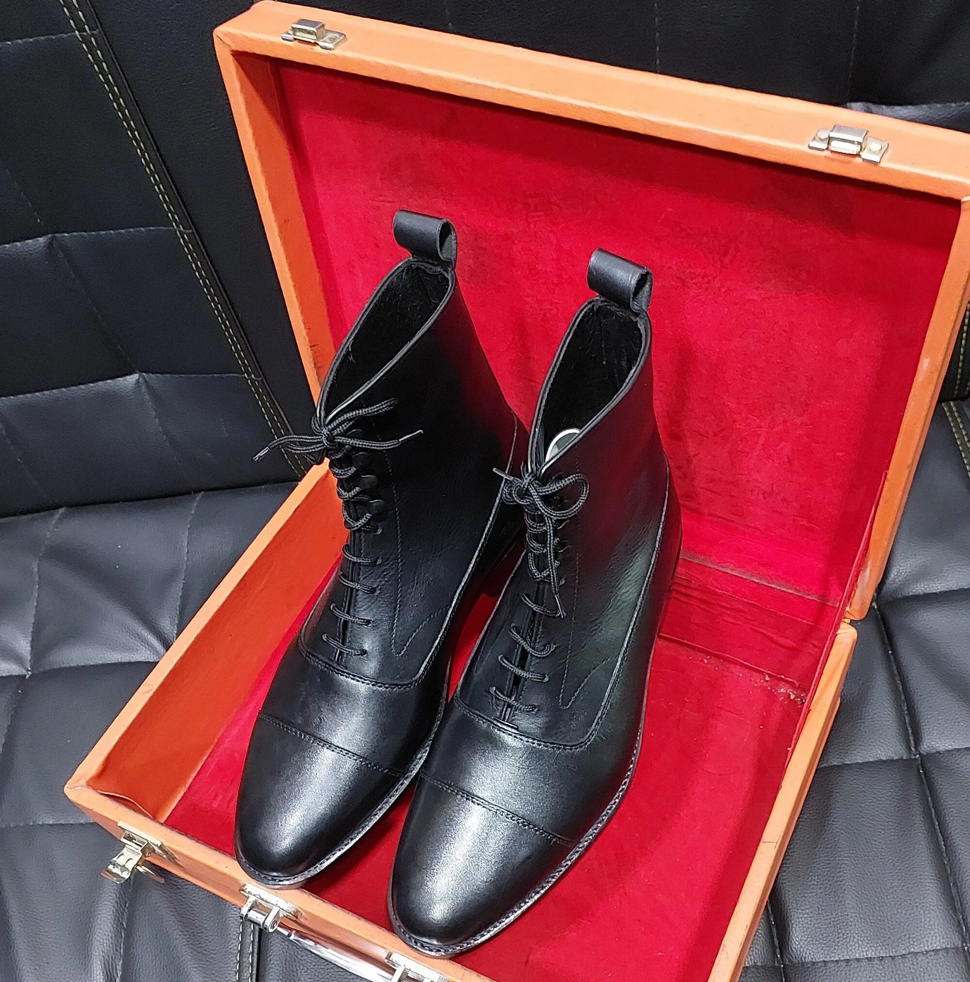 New Men's Handmade Black  Leather cap Toe  Ankle High Dress & Casual Wear Boots