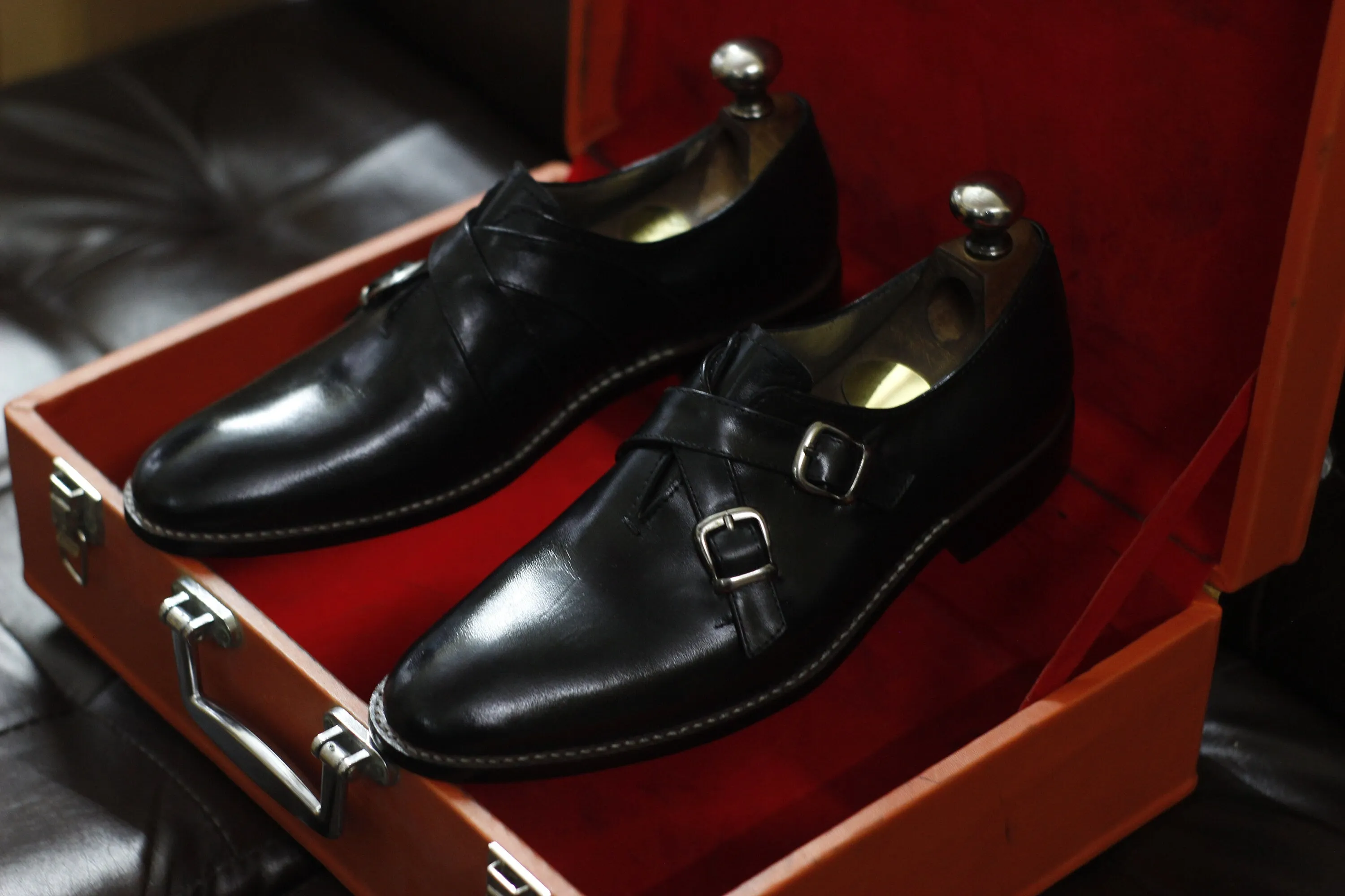 New Men's Handmade Formal Shoes Black Leather Double Buckle Straps Stylish Dress & Formal Wear Shoes