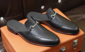 New Men's Handmade Formal Shoes Black Leather Slip On Stylish Mules