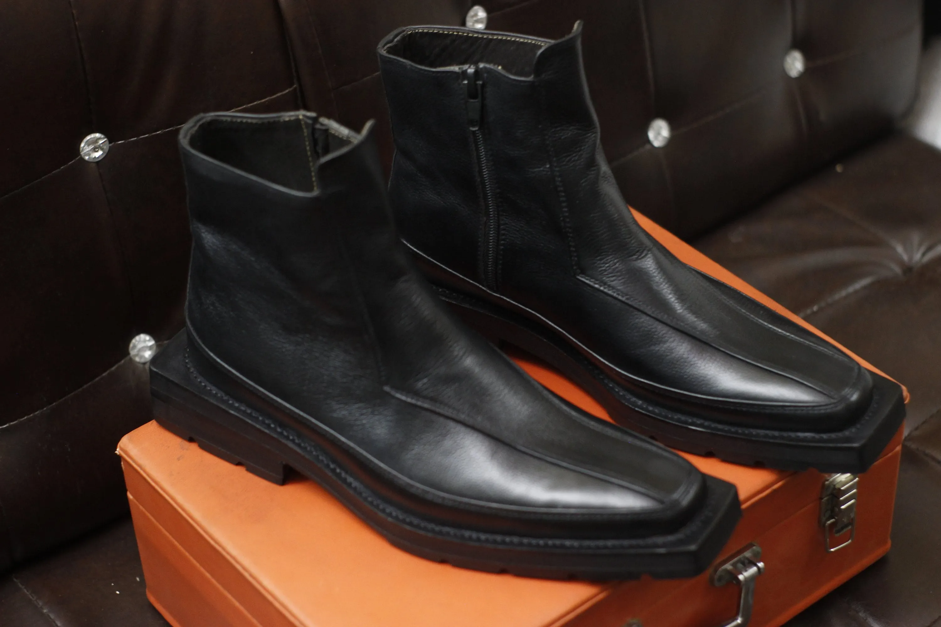 New Men's Handmade Formal Shoes Black Leather Zip Up Stylish Ankle High Jodhpur Boots