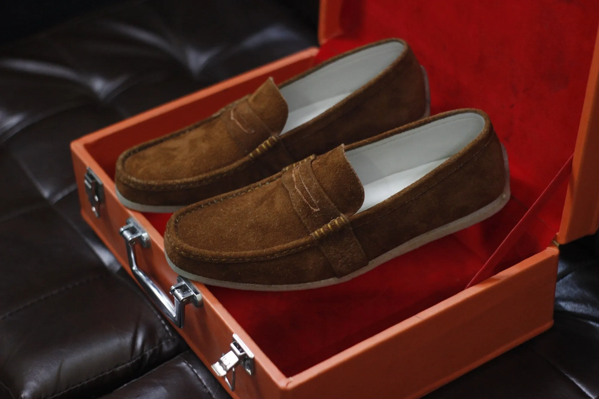New Men's Handmade Formal Shoes Brown Suede Leather Slip On Stylish Loafer Crape Sole Dress & Formal Wear Shoes