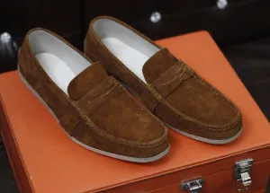 New Men's Handmade Formal Shoes Brown Suede Leather Slip On Stylish Loafer Crape Sole Dress & Formal Wear Shoes