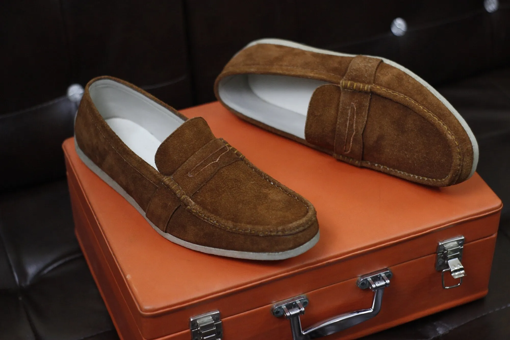 New Men's Handmade Formal Shoes Brown Suede Leather Slip On Stylish Loafer Crape Sole Dress & Formal Wear Shoes