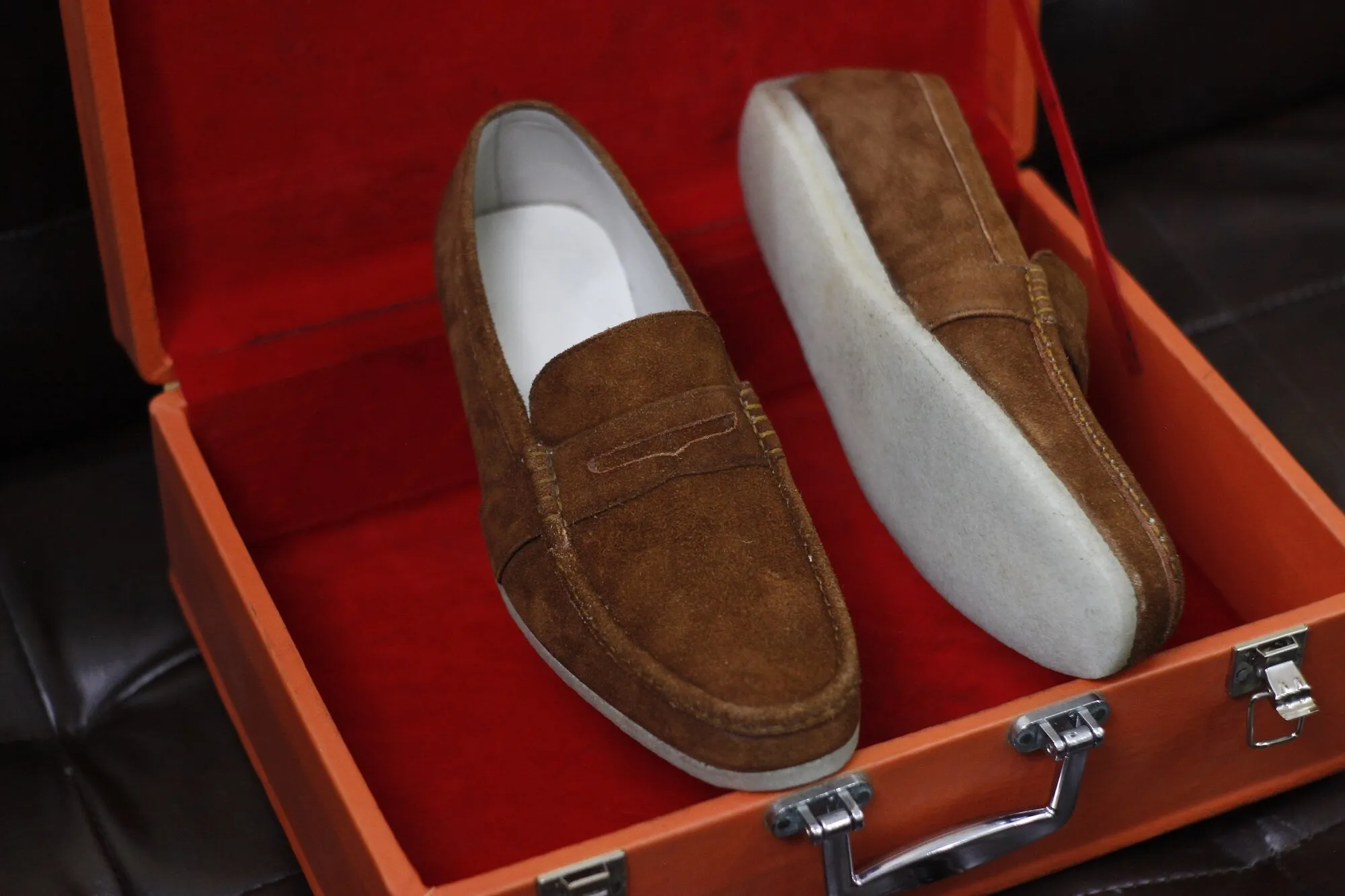 New Men's Handmade Formal Shoes Brown Suede Leather Slip On Stylish Loafer Crape Sole Dress & Formal Wear Shoes
