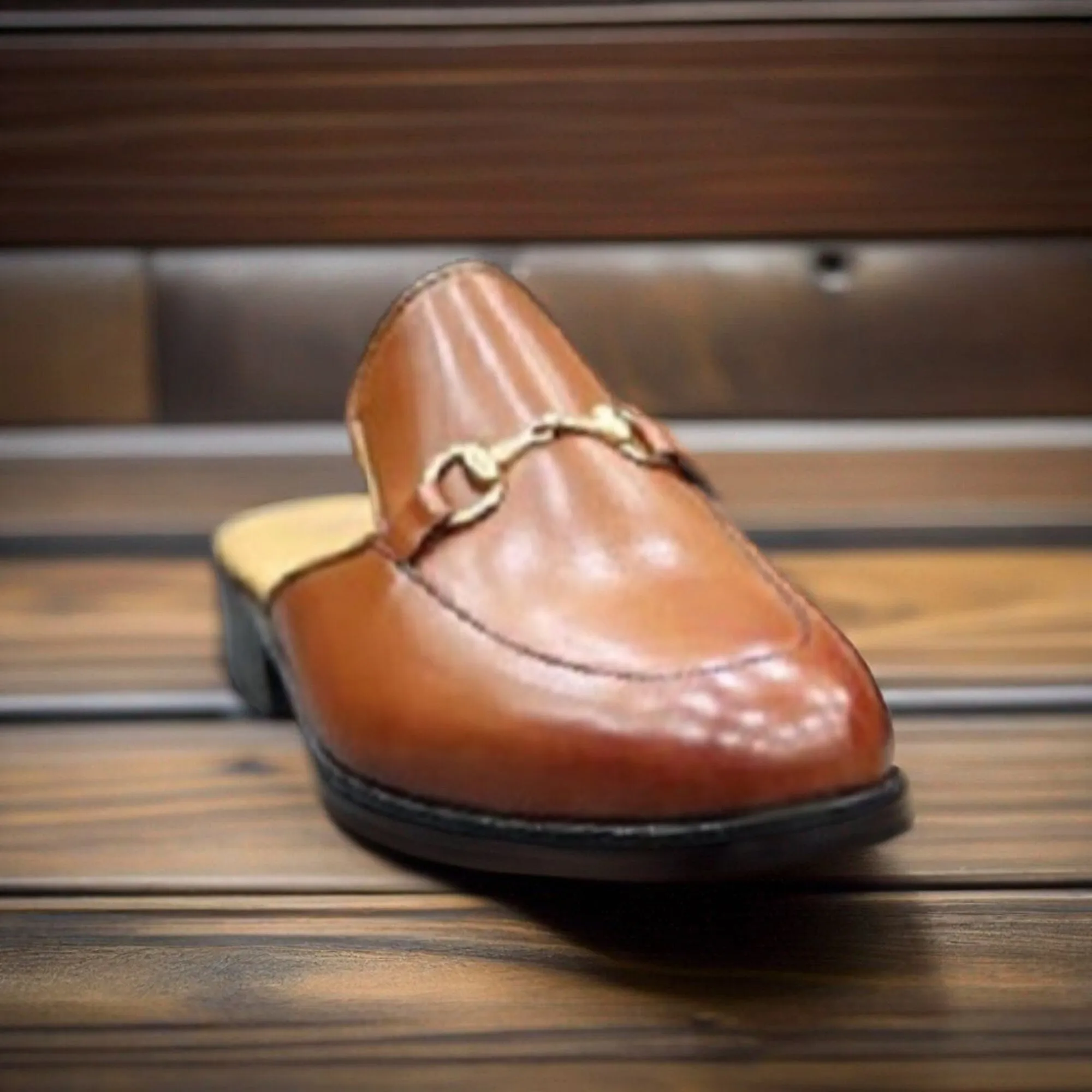 New Men's Handmade Formal Shoes Tan Brown Leather Slip On Stylish Mules For Men