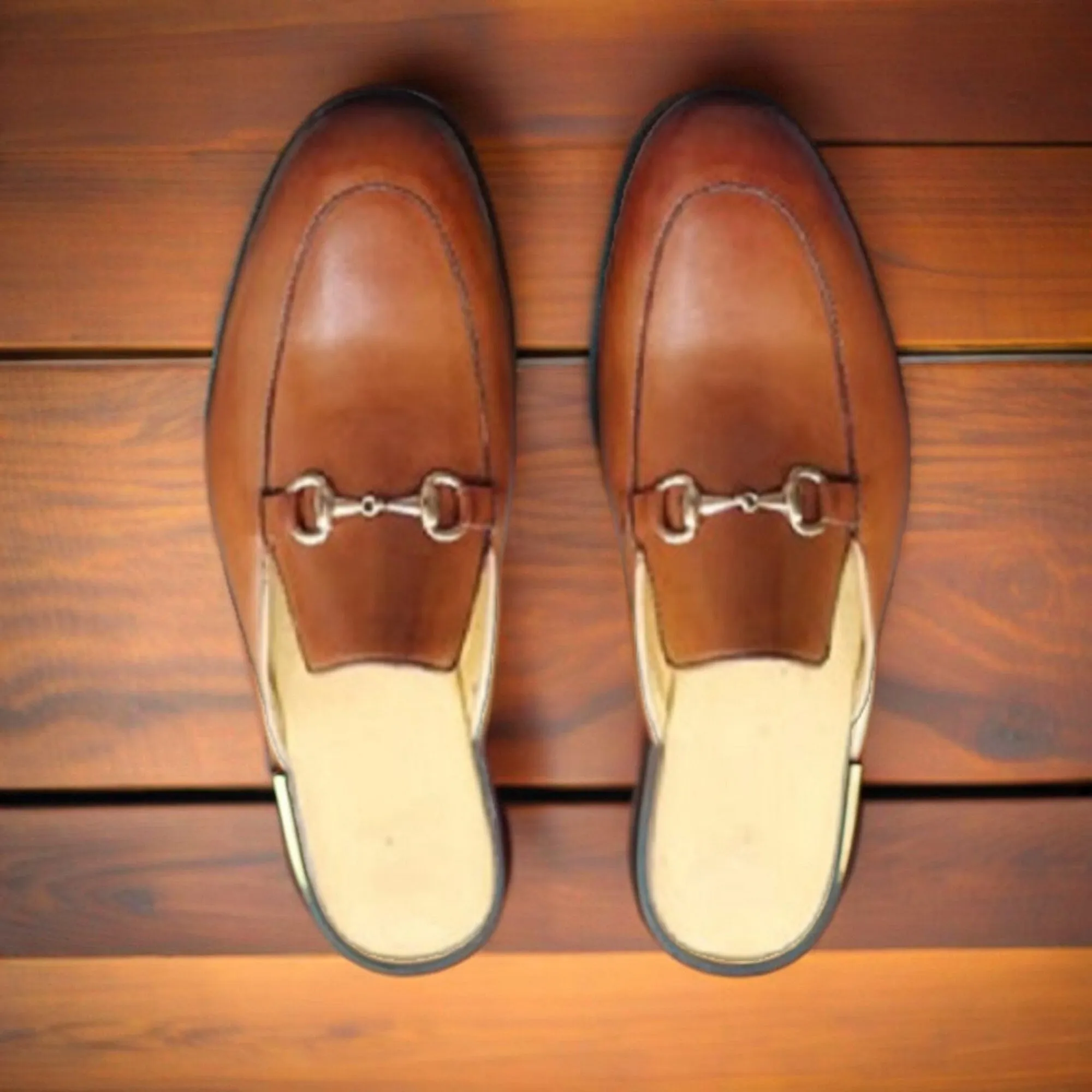 New Men's Handmade Formal Shoes Tan Brown Leather Slip On Stylish Mules For Men