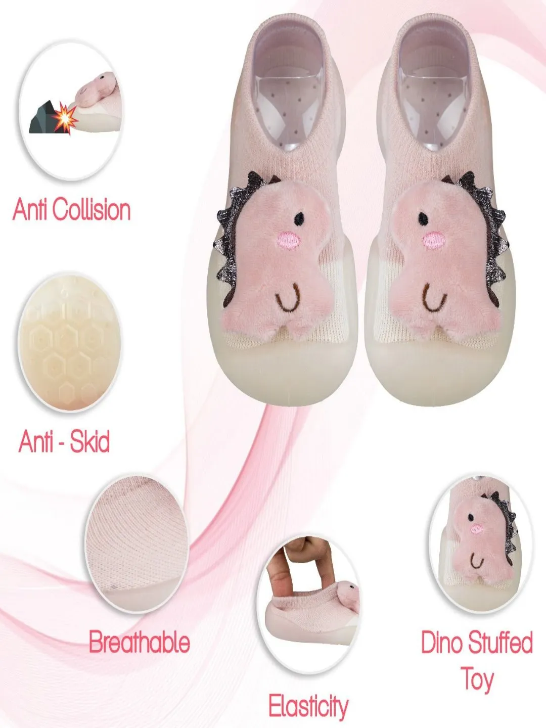 Pale Pink Dino Dream: Stuffed Toy Shoe Socks