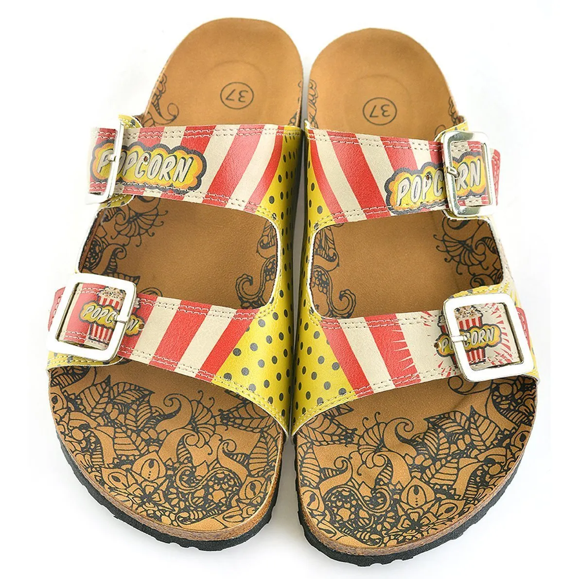 Red & Yellow Popcorn Two-Strap Buckle Sandal CAL203