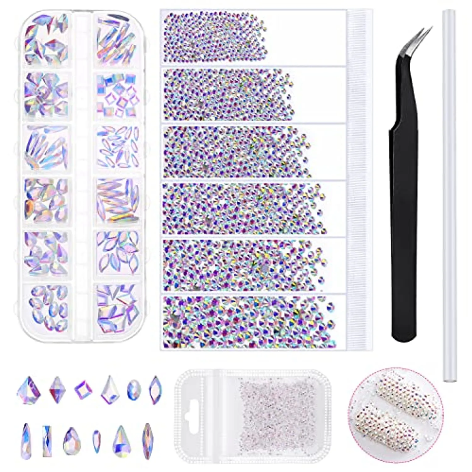 Rhinestones for Acrylic Nails, Thrilez 3318 Nail Diamonds Rhinestones Include 150 Pcs Multi Shapes Nail GemsJewels, 1728 Pcs AB Nail Crystals and 1440 micro crystals rhinestones for Nail Art Craft