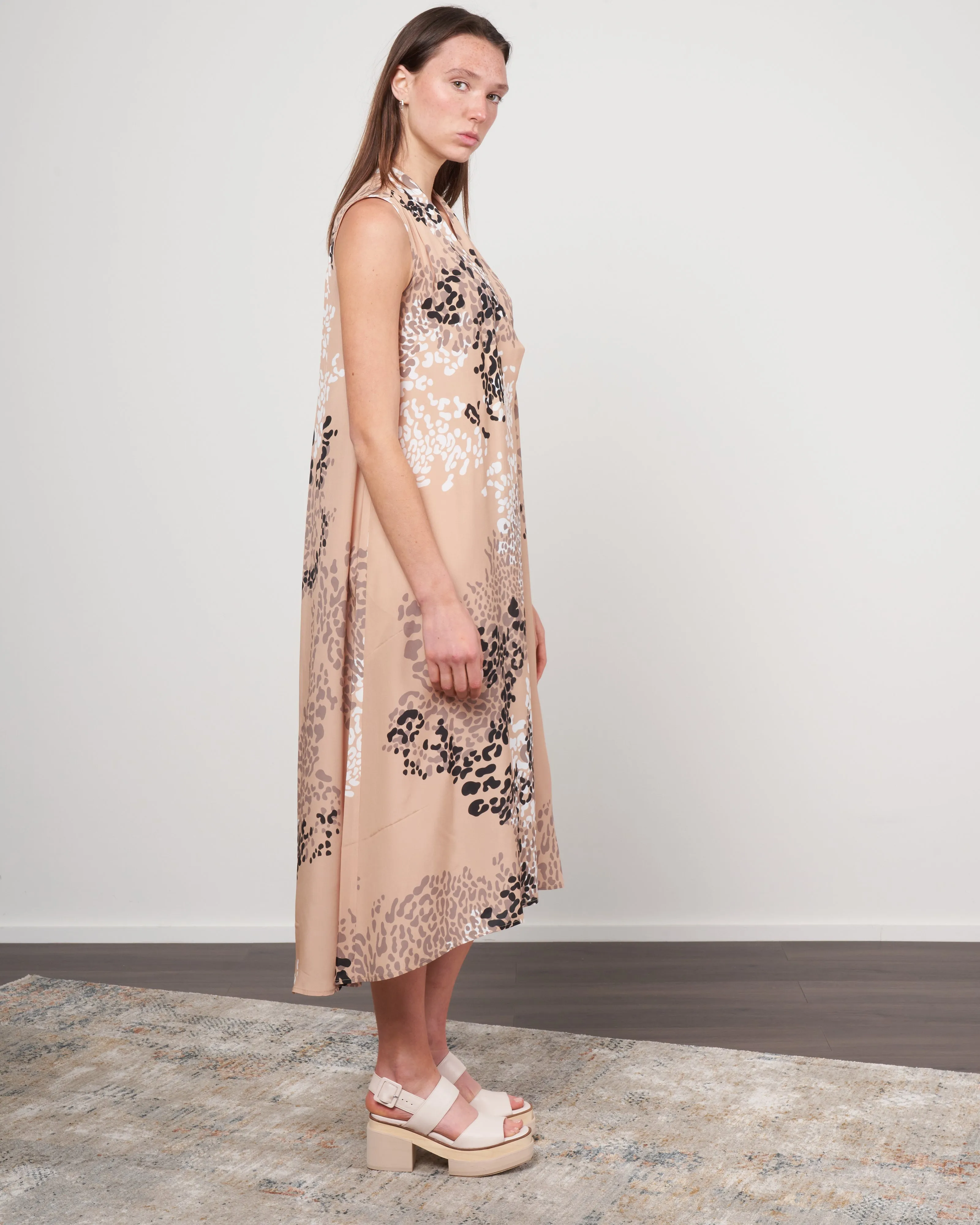 silk/rayon floral dress - 004 camel