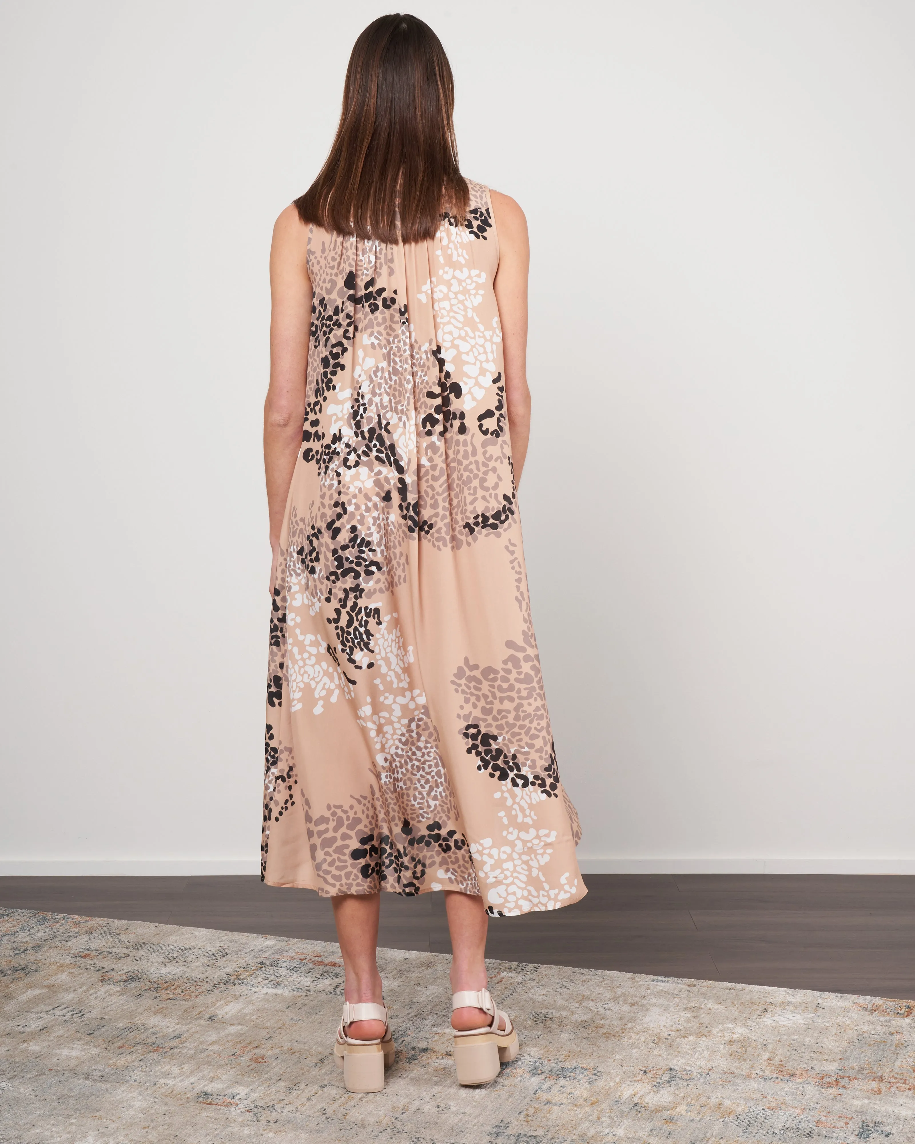 silk/rayon floral dress - 004 camel