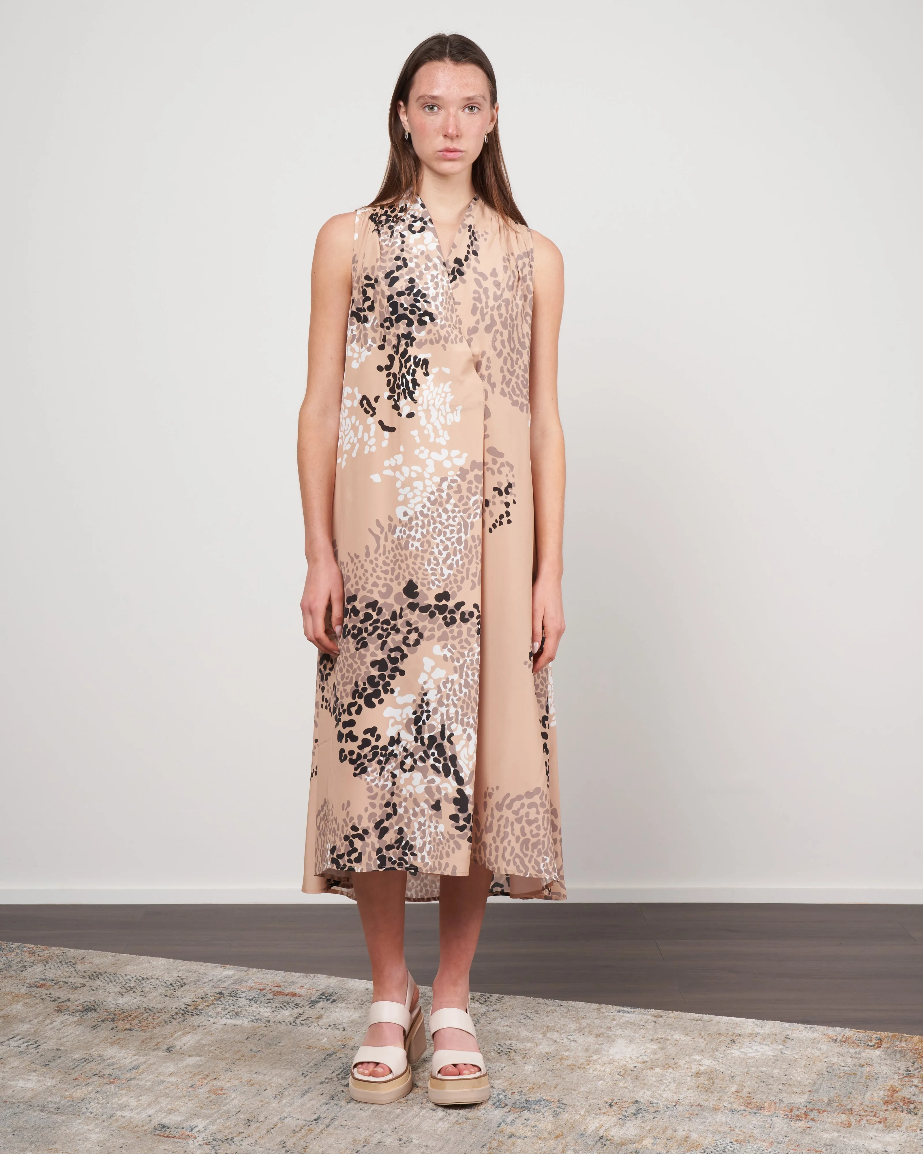 silk/rayon floral dress - 004 camel