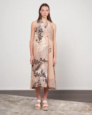 silk/rayon floral dress - 004 camel