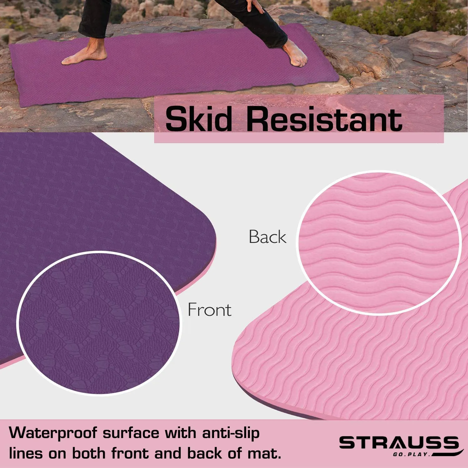Strauss TPE Eco Friendly Dual Layer Yoga Mat, 6 mm (Pink) and Yoga Block (Pink)