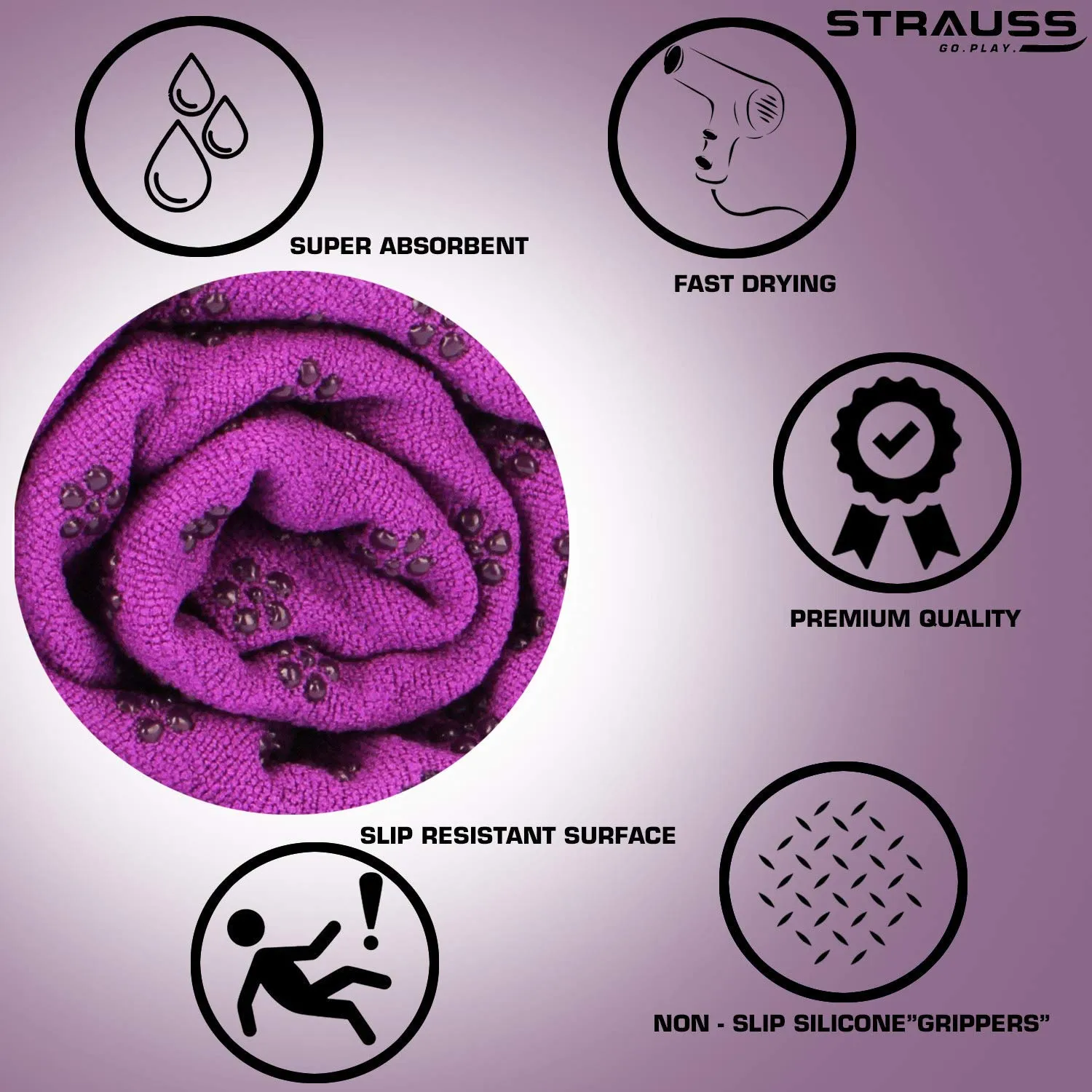 Strauss Yoga Block (Purple) and Anti-Slip Yoga Towel (Purple)
