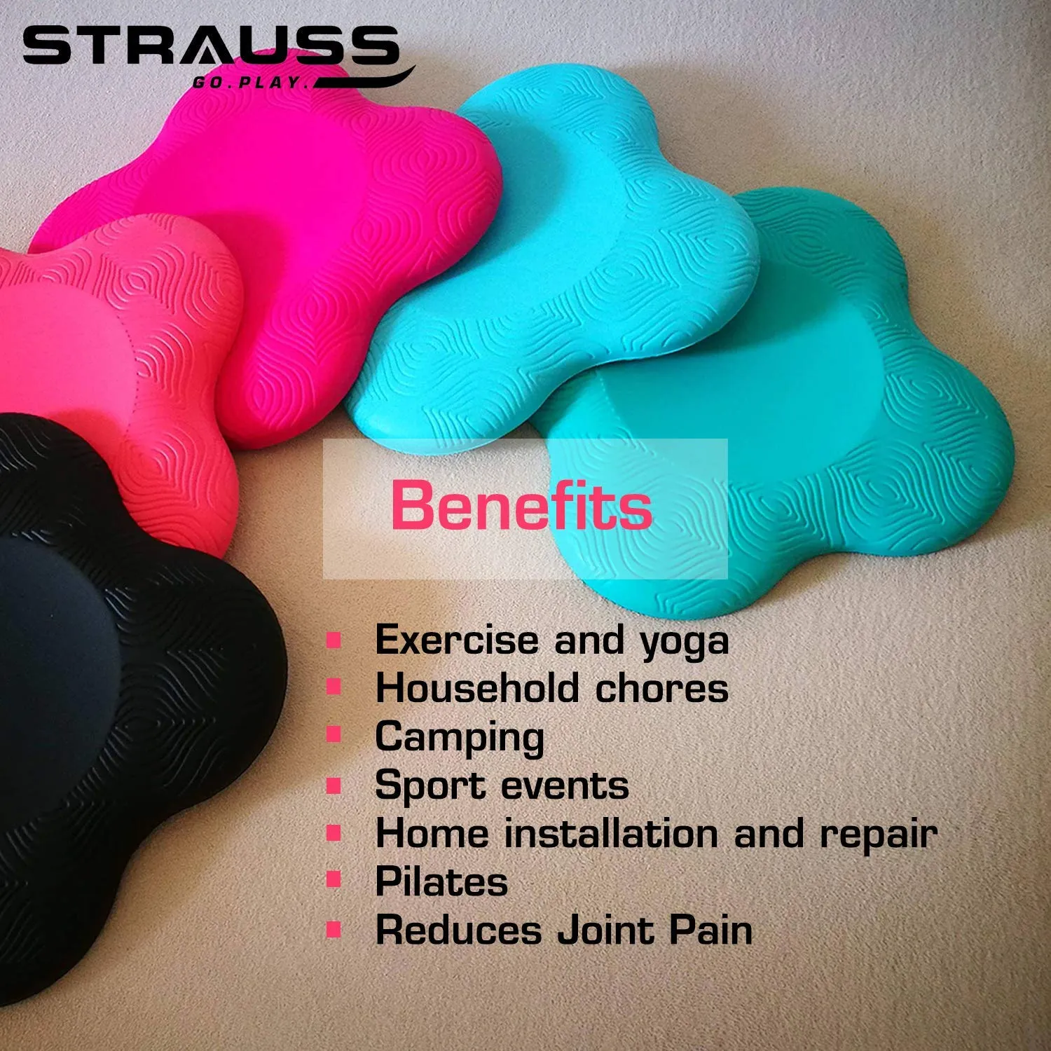 Strauss Yoga Block (Purple) and Yoga Knee Pad Cushions, (Pink)