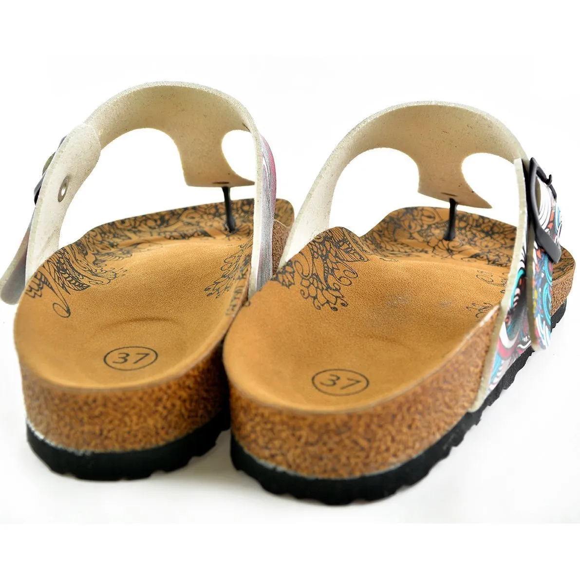 Turquoise & Pink Abstract T-Strap Sandal CAL511