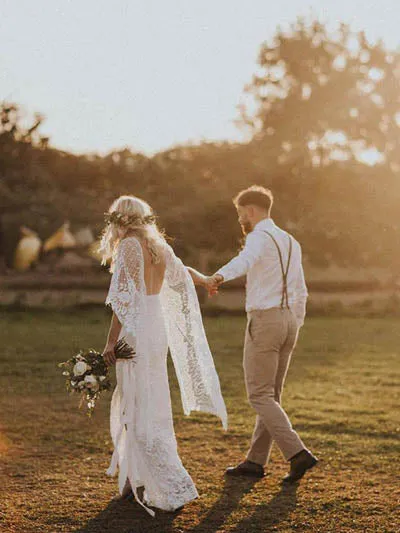 Unique Ivory Sheath Boho Bohemian Lace Rustic Wedding Dresses | Bridal Gown, SW270