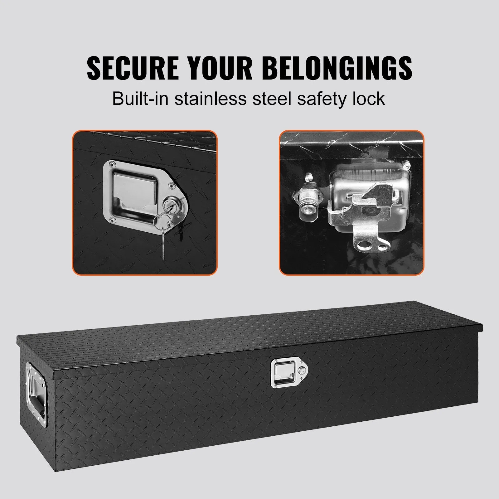 Vevor Truck Bed Tool Box 48"x15"x15" Heavy Duty Aluminum Diamond Plate with Lock Black New