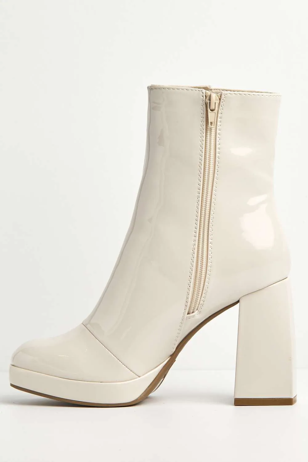 Vivika Side Zip Bock Heel Ankle Boots in Off-White