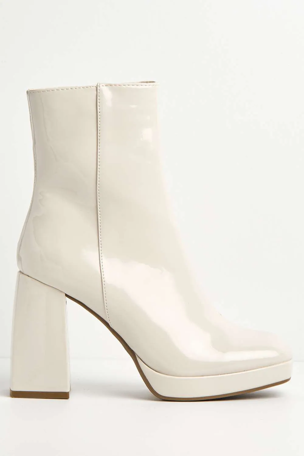 Vivika Side Zip Bock Heel Ankle Boots in Off-White