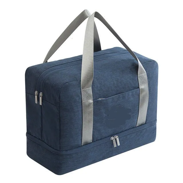 Waterproof Canvas Travel Bag Separate Zipper Shoe Compartment 5 Colors
