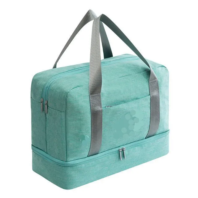 Waterproof Canvas Travel Bag Separate Zipper Shoe Compartment 5 Colors