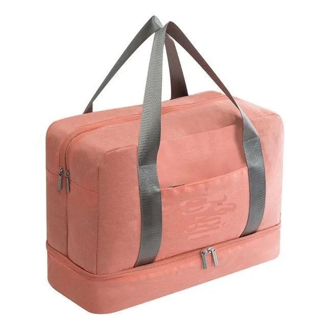 Waterproof Canvas Travel Bag Separate Zipper Shoe Compartment 5 Colors