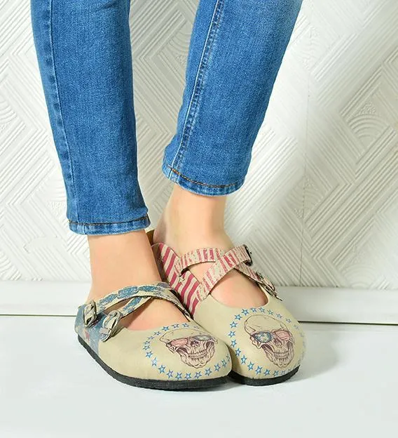 White American Skull Clogs CAL112