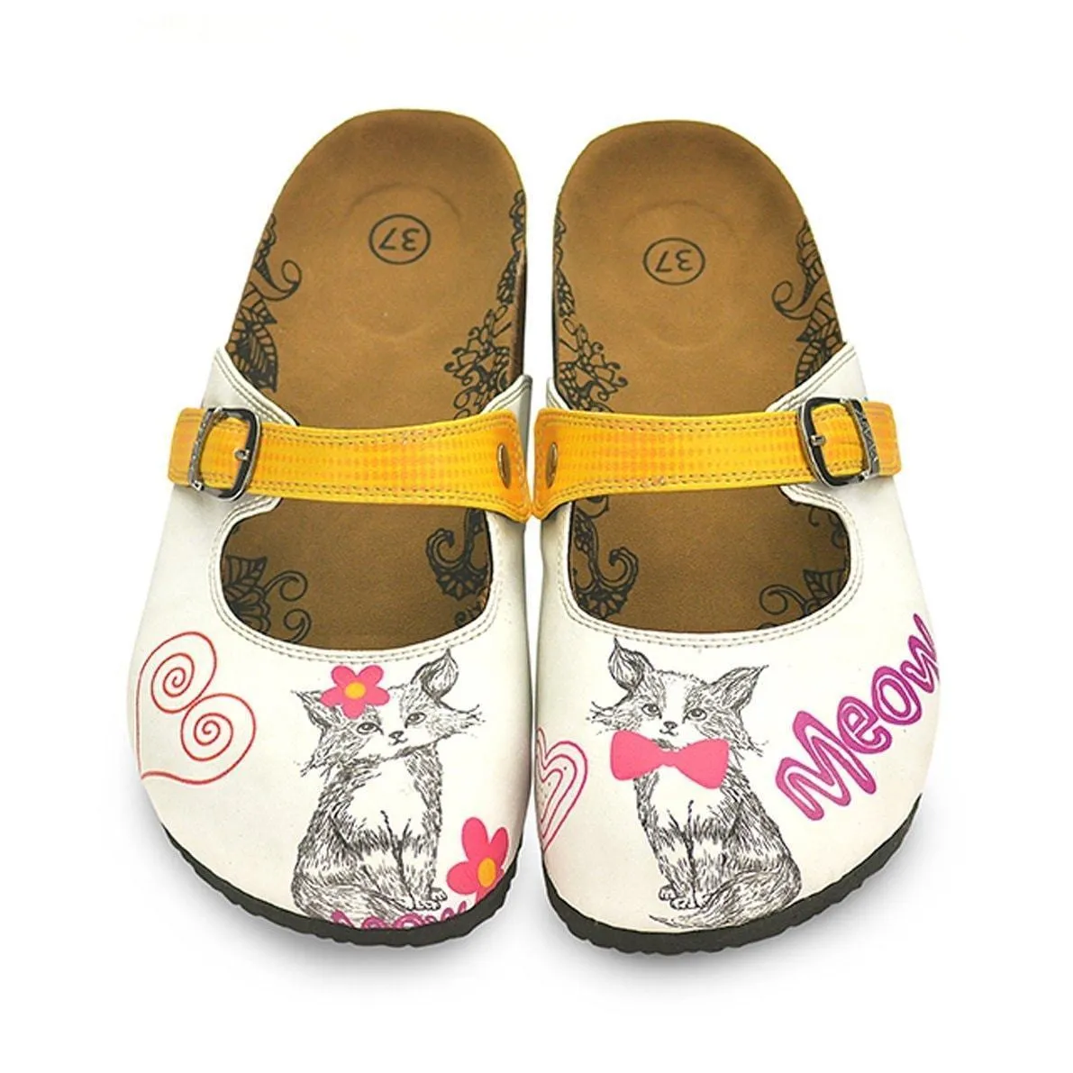 White & Yellow Cat Clogs CAL805