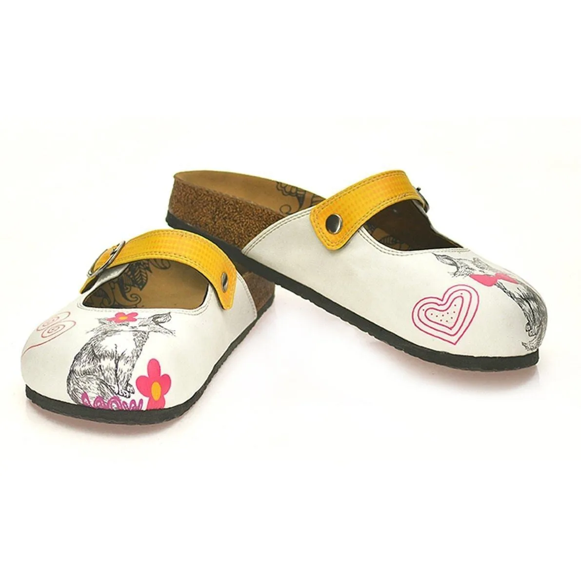 White & Yellow Cat Clogs CAL805