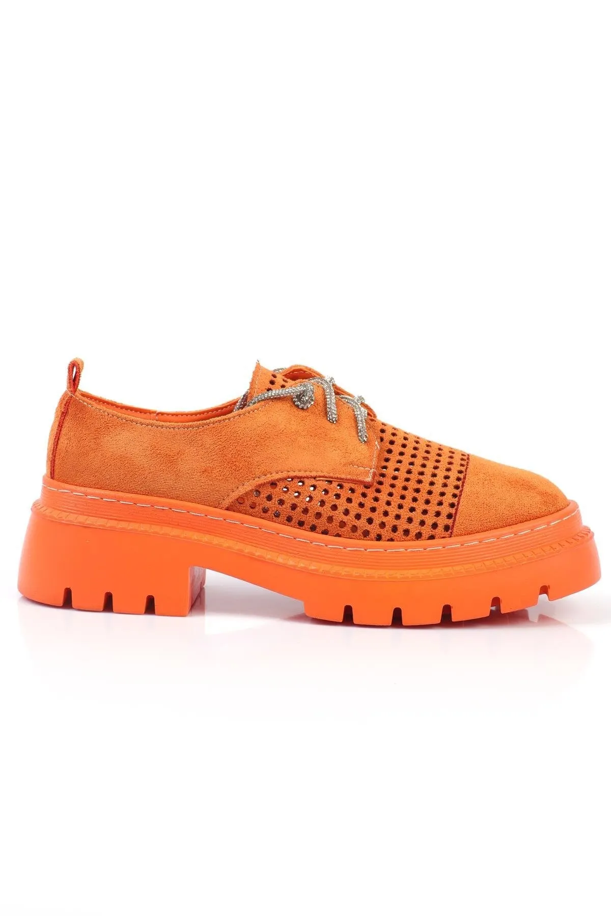 Women's Ballerina Stone Lace-up Shoes Orange Leather