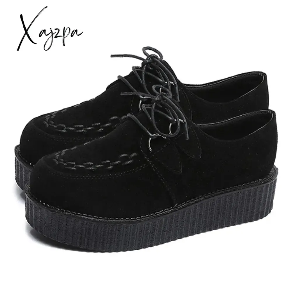 Xajzpa - Platform Women Flat Shoes Punk Gothic Creepers Woman Loafers Y2K Casual Shoes Lightweight Ladies Black Shoes Female Footwear