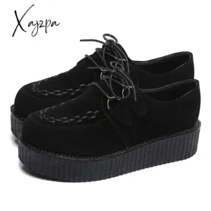 Xajzpa - Platform Women Flat Shoes Punk Gothic Creepers Woman Loafers Y2K Casual Shoes Lightweight Ladies Black Shoes Female Footwear