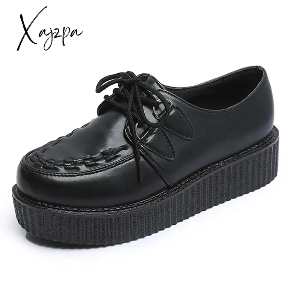 Xajzpa - Platform Women Flat Shoes Punk Gothic Creepers Woman Loafers Y2K Casual Shoes Lightweight Ladies Black Shoes Female Footwear