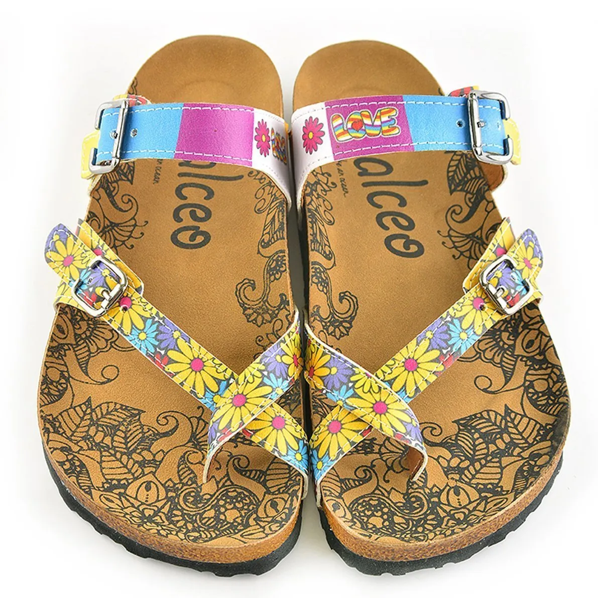 Yellow & Blue Floral Strappy Sandal CAL1002