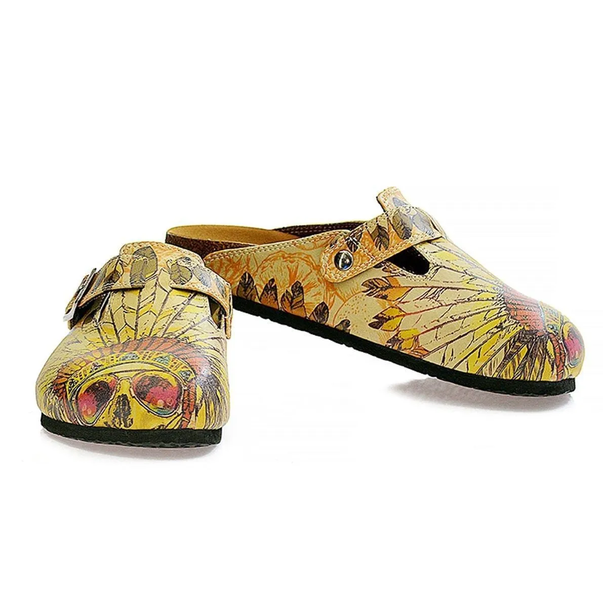 Yellow Headdress Skull Clogs CAL313