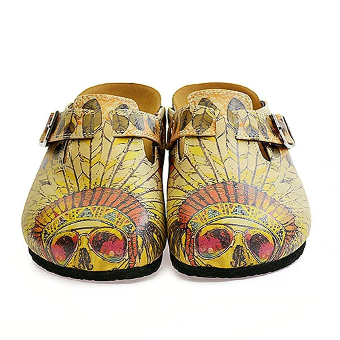 Yellow Headdress Skull Clogs CAL313